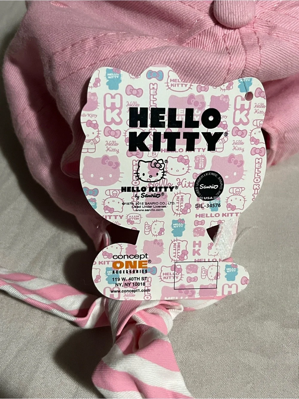 Hello Kitty Pink & White Striped Cap with Bow Embroidery Kids New with Tags